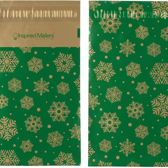 25 Green Snowflake Poly Mailers 6x9 Christmas - Picture 2 of 5